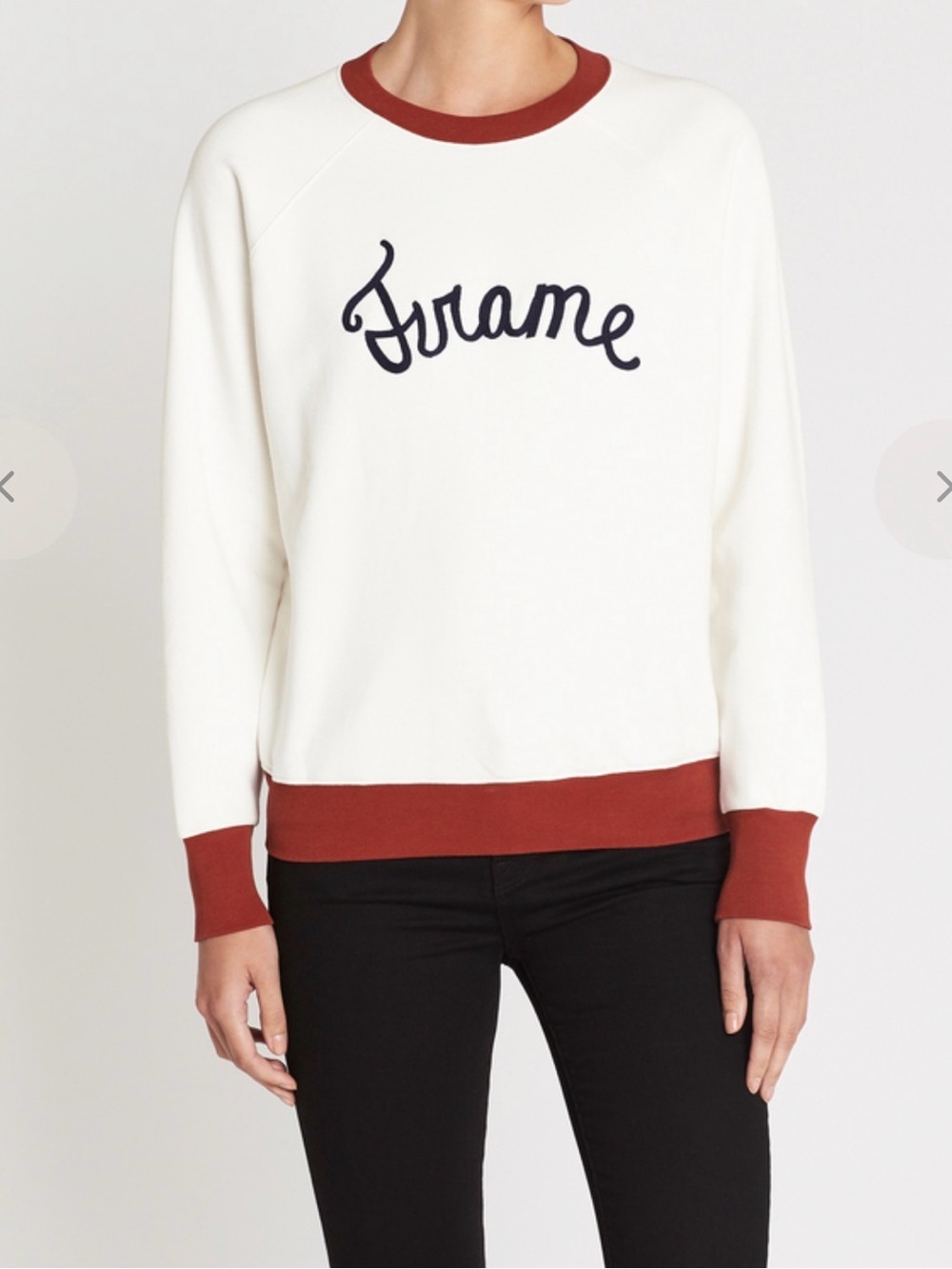 Frame Denim Ivory Pullover with Rust Trim